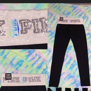 Victoria’s Secret bling cotton Foldover leggings pink leggings black yoga pants